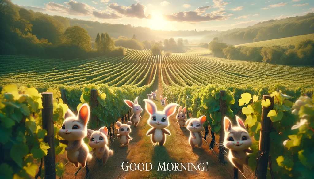 an image of some cute little creatures playing in the vineyard of Burgundy , France