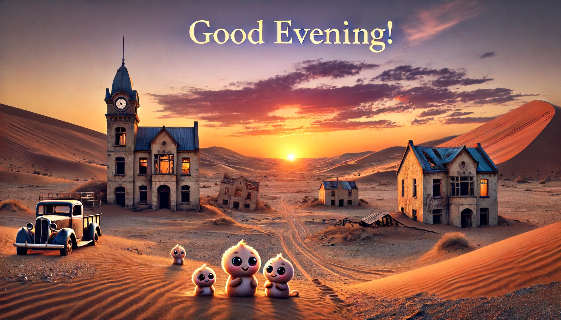 an evening scene at Kolmannskuppe in the Namib Desert, Namibia