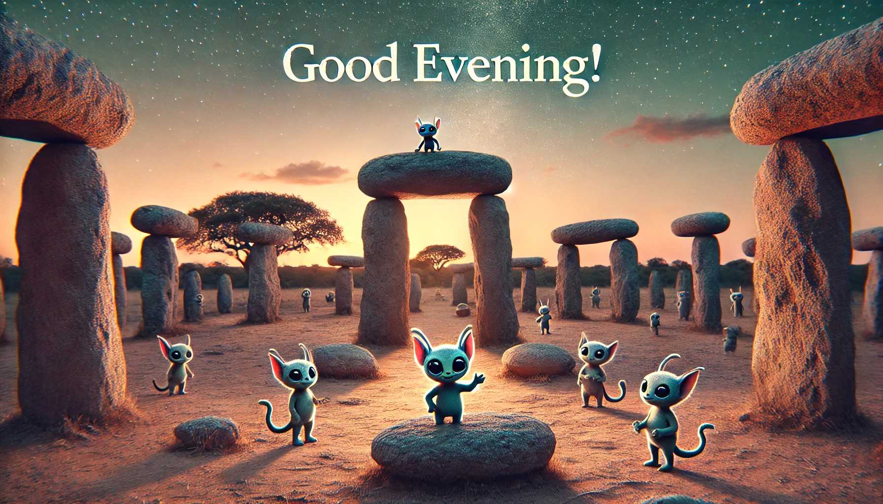 an evening scene at the Stone Circles of Senegambia, Gambia