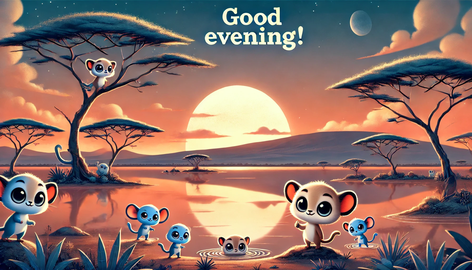 an evening scene at Lake Nakuru in the Great Rift Valley, Kenya