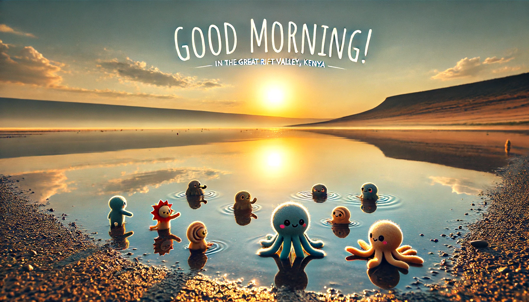 a morning scene at Lake Turkana in the Great Rift Valley, Kenya