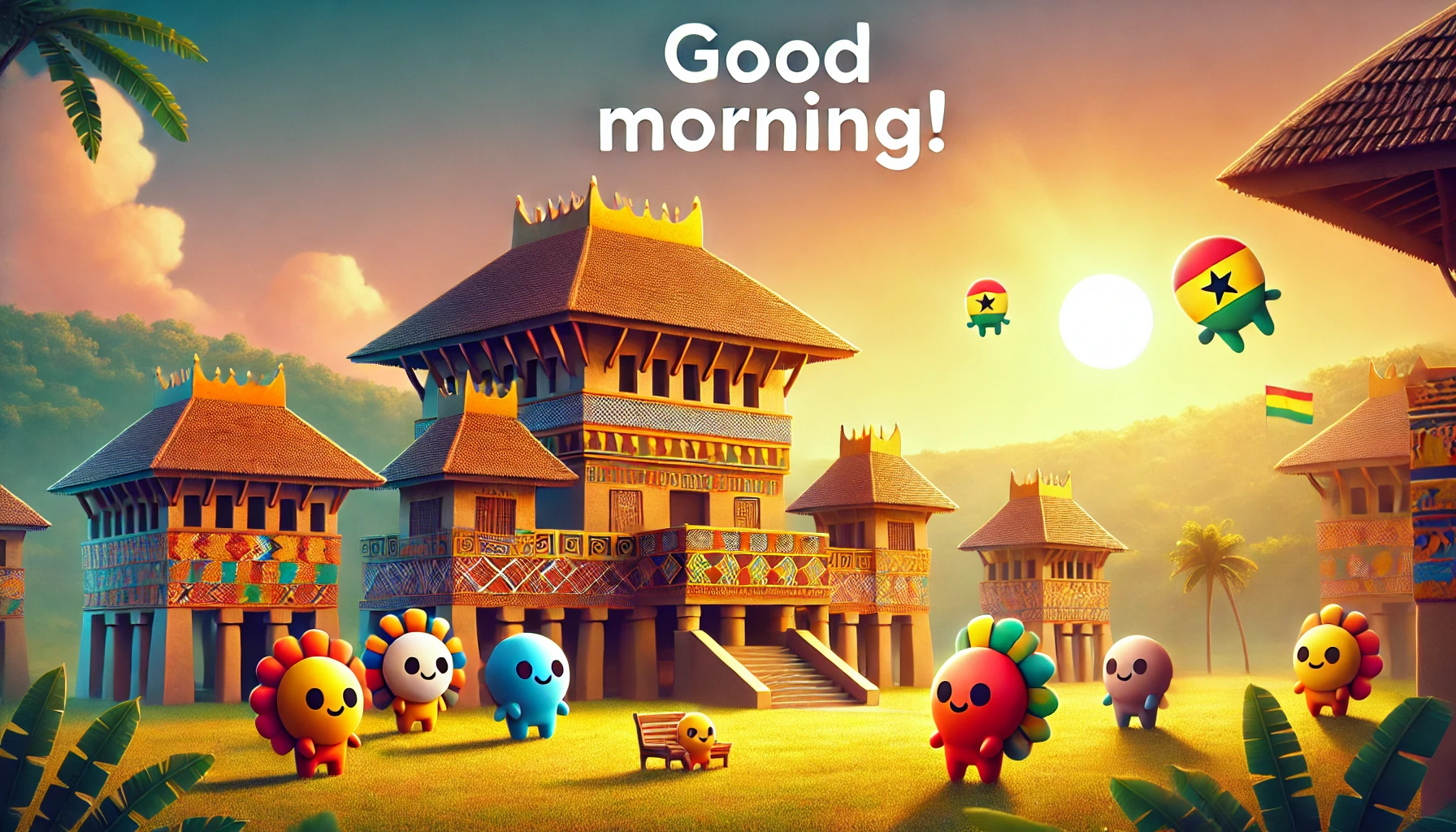 a morning scene in Asante Traditional Buildings, Ghana