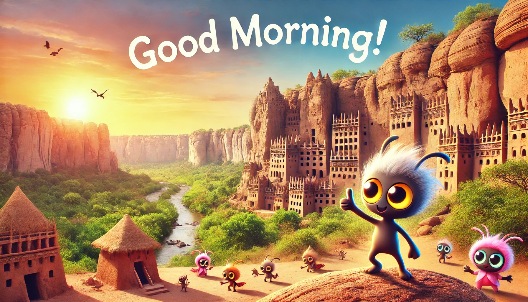 a morning scene at the Cliff of Bandiagara, Mali