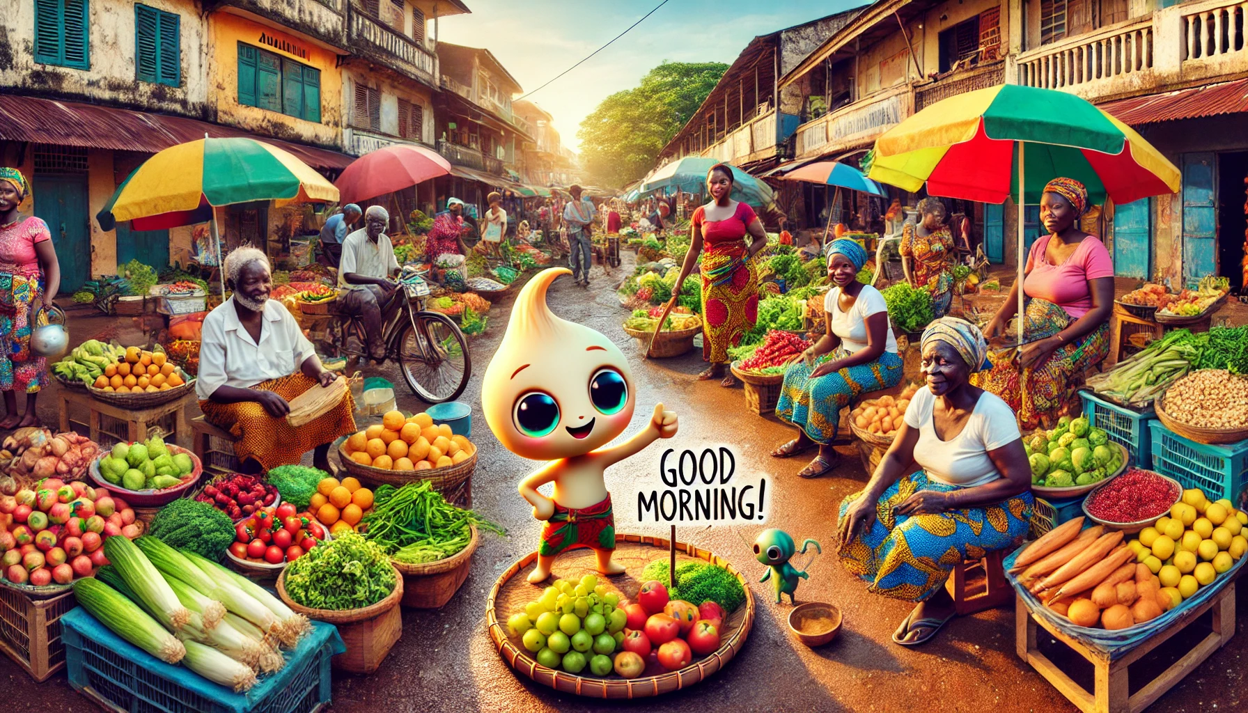 a morning scene at a marketplace in Adjamé with ladies selling local produce, Abidjan, Côte d'Ivoire