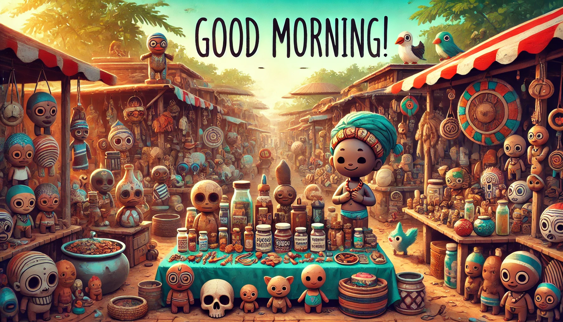 a morning scene at the voodoo market in the Grand Marche of Lome, Togo