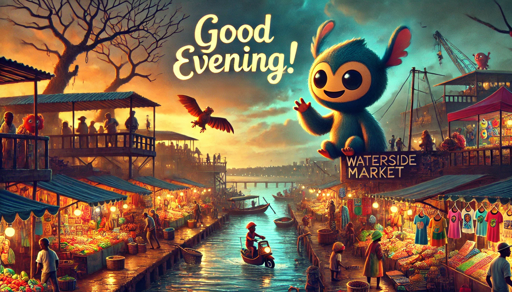 an evening scene at Waterside Market in downtown Monrovia, Liberia