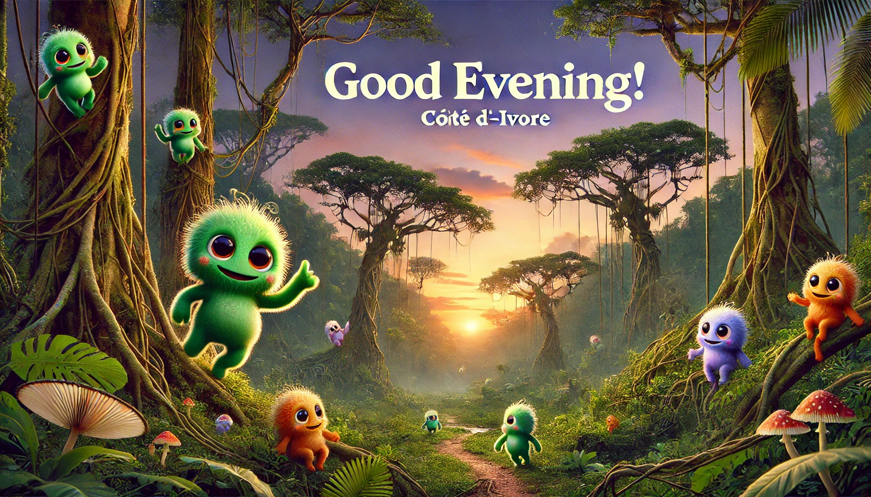 an evening scene at Taï National Park, Côte d'Ivoire