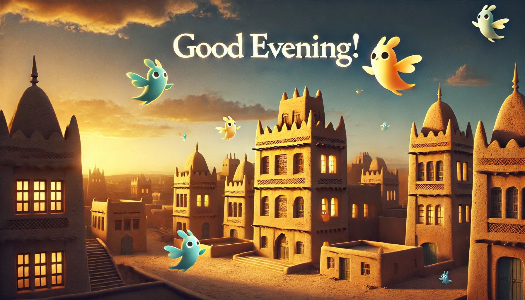 an evening scene at the old Towns of Djenné, Mali