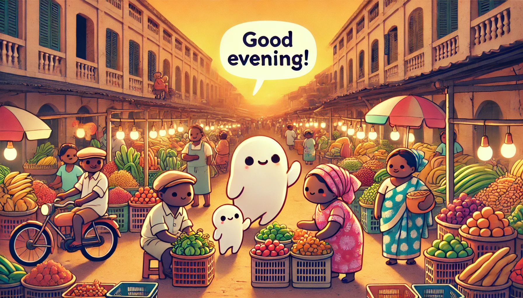 an evening scene at a marketplace in Adjamé with ladies selling local produce, Abidjan, Côte d'Ivoire