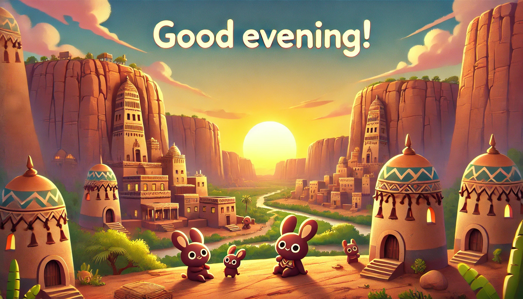 an evening scene at the Cliff of Bandiagara, Mali