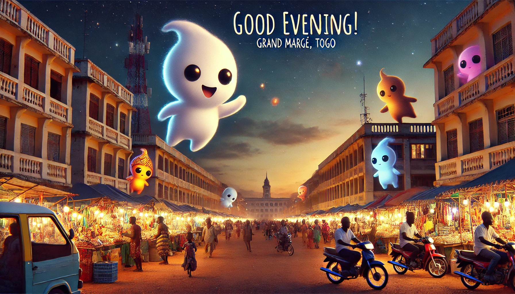 an evening scene at the Grand Marche of Lome, Togo