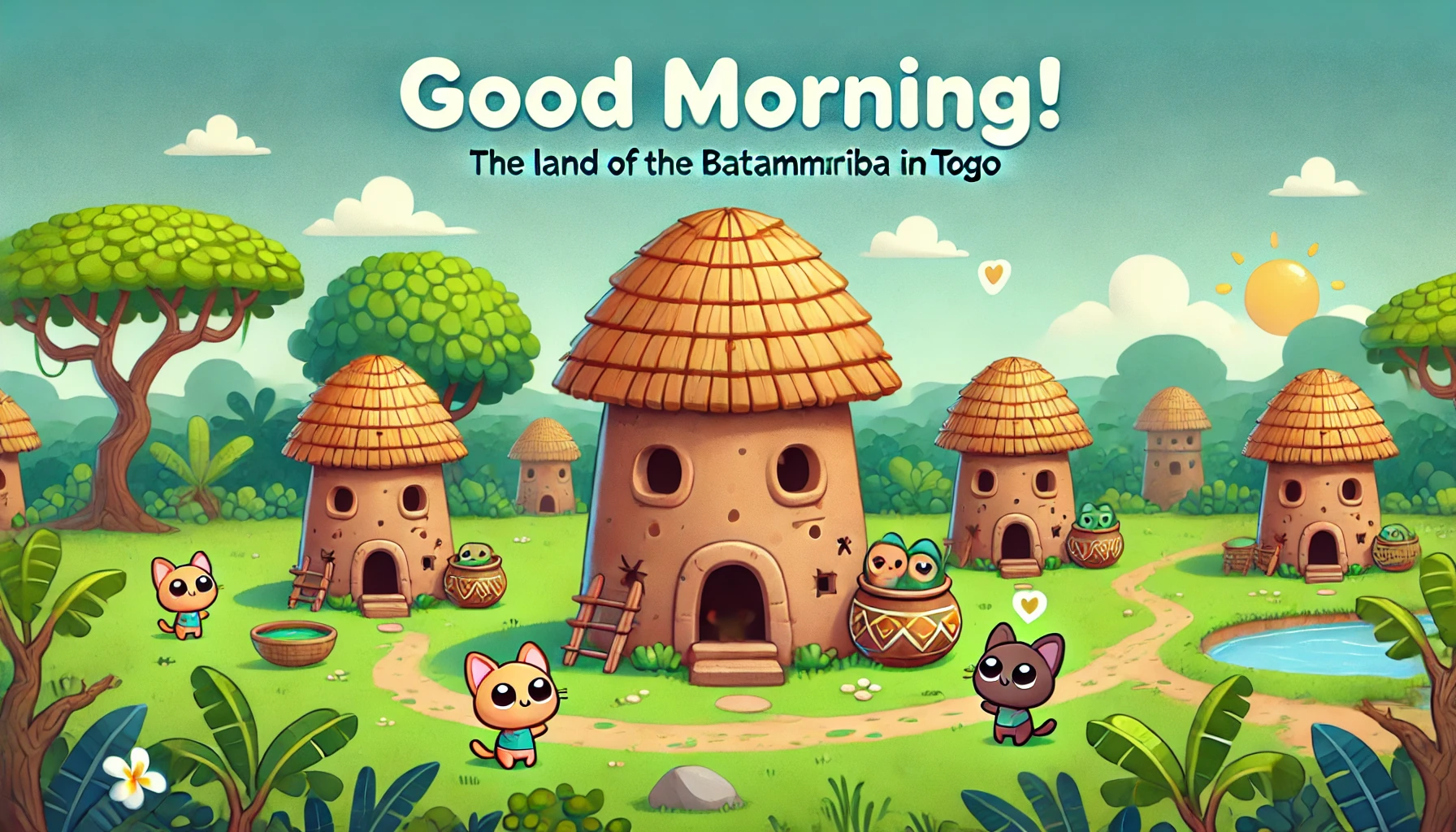 a morning scene at Koutammakou, the Land of the Batammariba, Togo