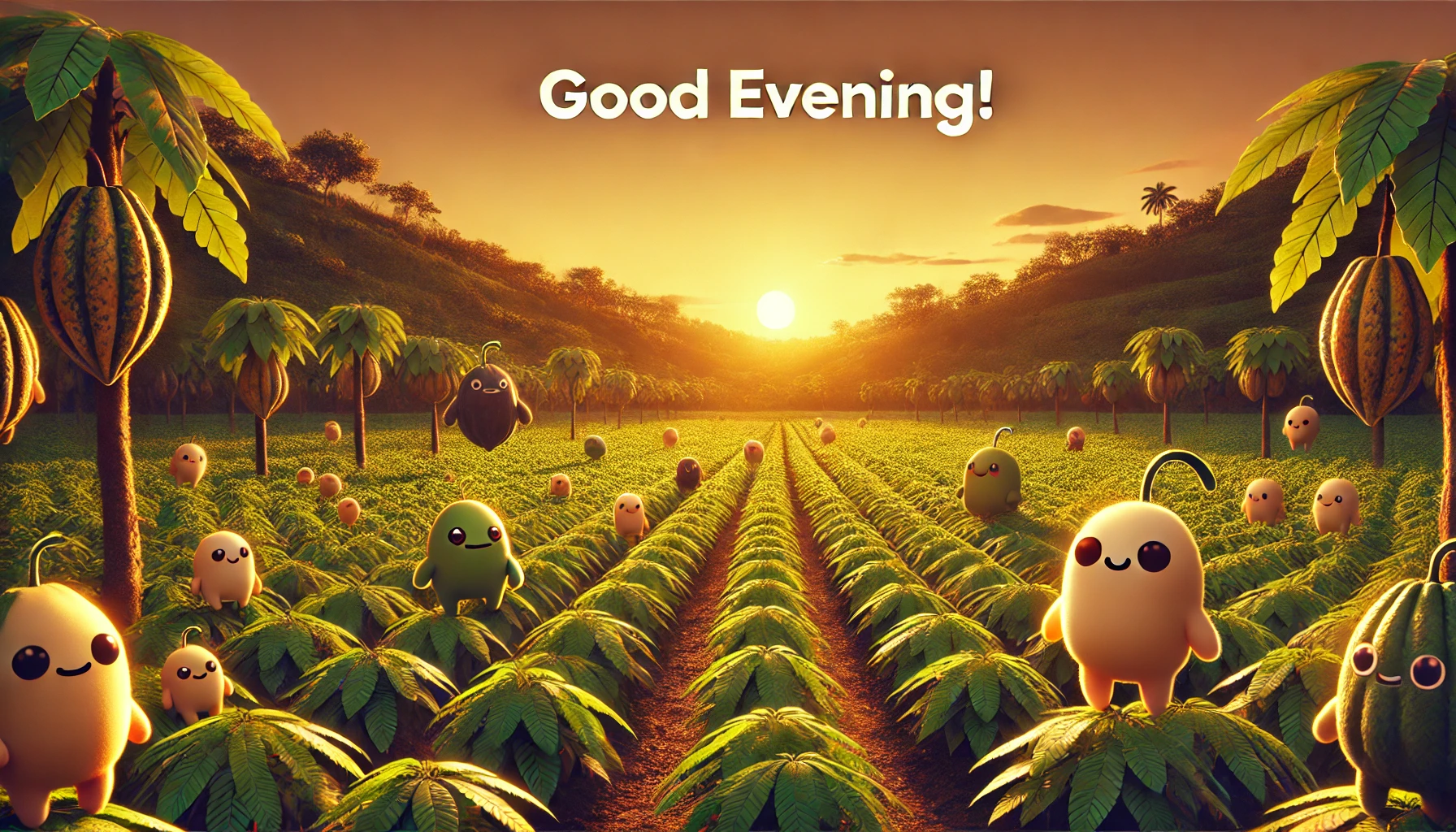 an evening scene of cacao fields, Ghana