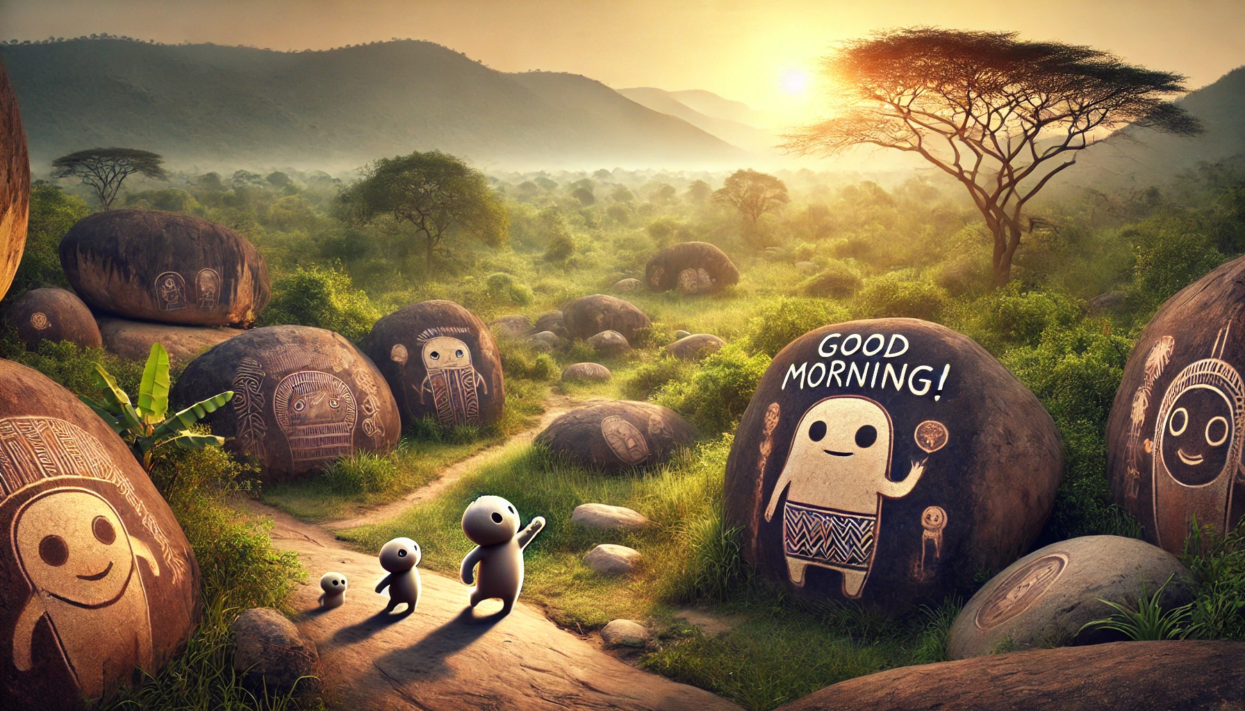 a morning scene at Chongoni Rock-Art Area, Malawi