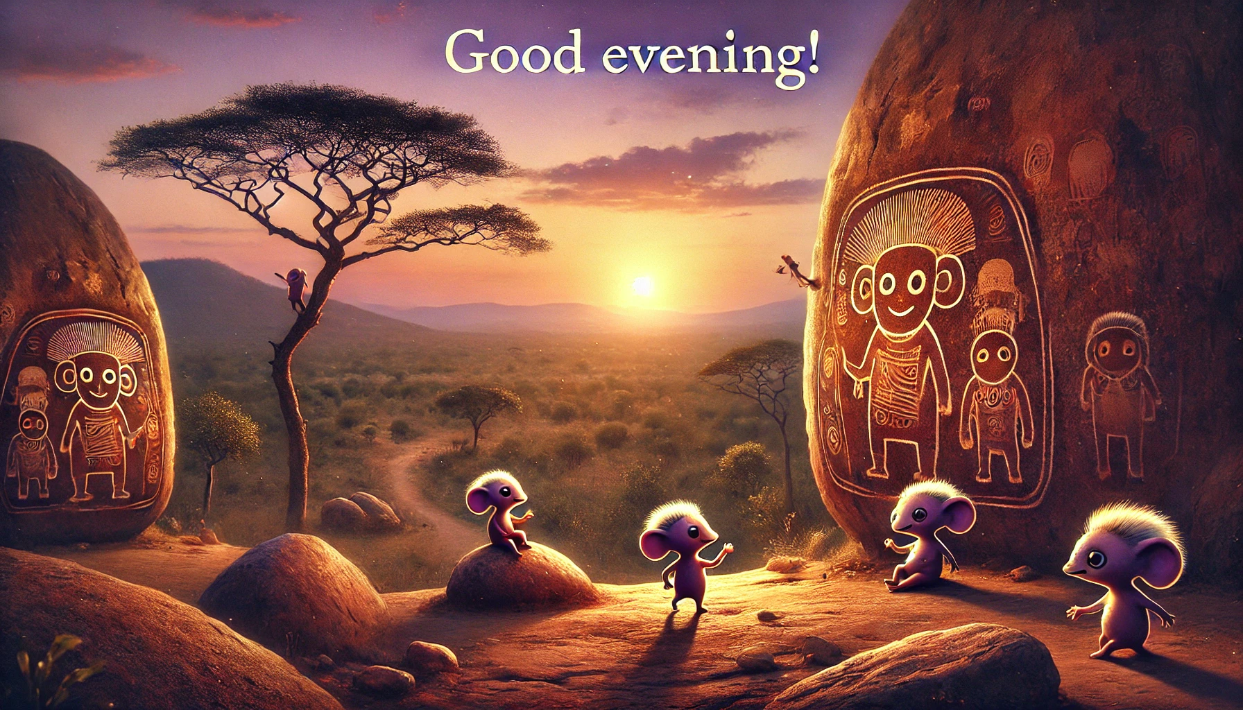 an evening scene at Chongoni Rock-Art Area, Malawi