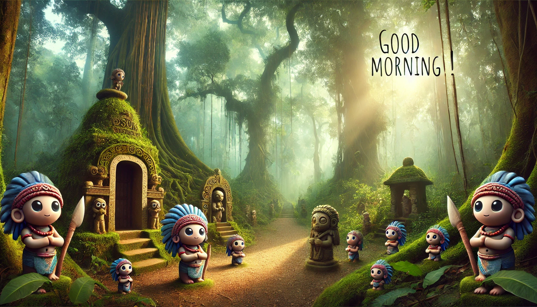 a morning scene at Osun-Osogbo Sacred Grove, Nigeria