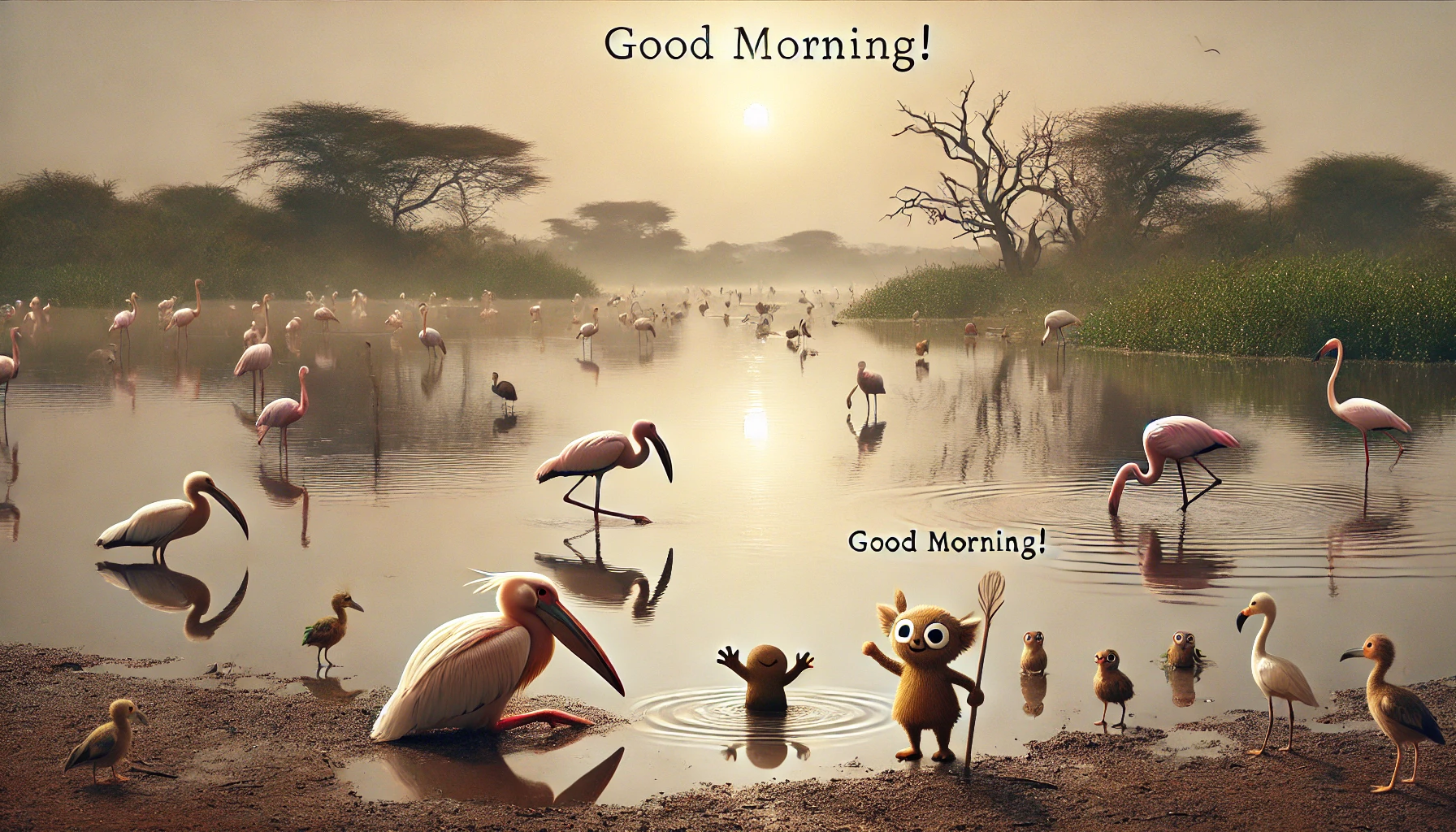 a morning scene at Djoudj National Bird Sanctuary, Senegal