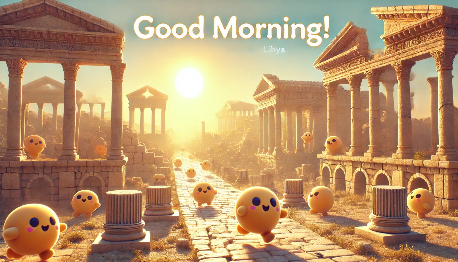 a morning scene at Archaeological Site of Leptis Magna, Libya