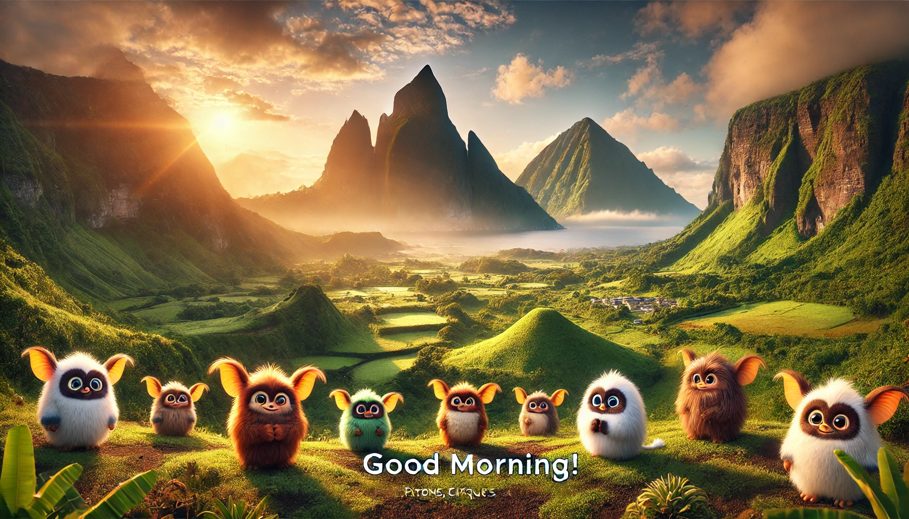 a morning scene at Pitons, cirques and remparts of Reunion Island, France