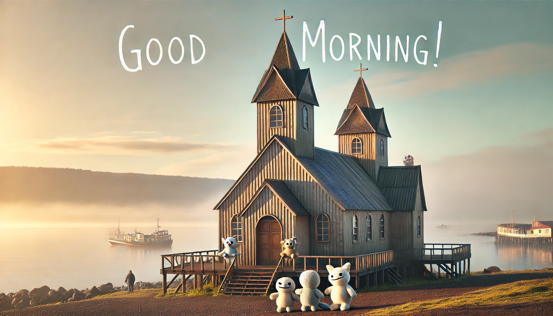 a morning scene at Churches of Chiloé, Chile