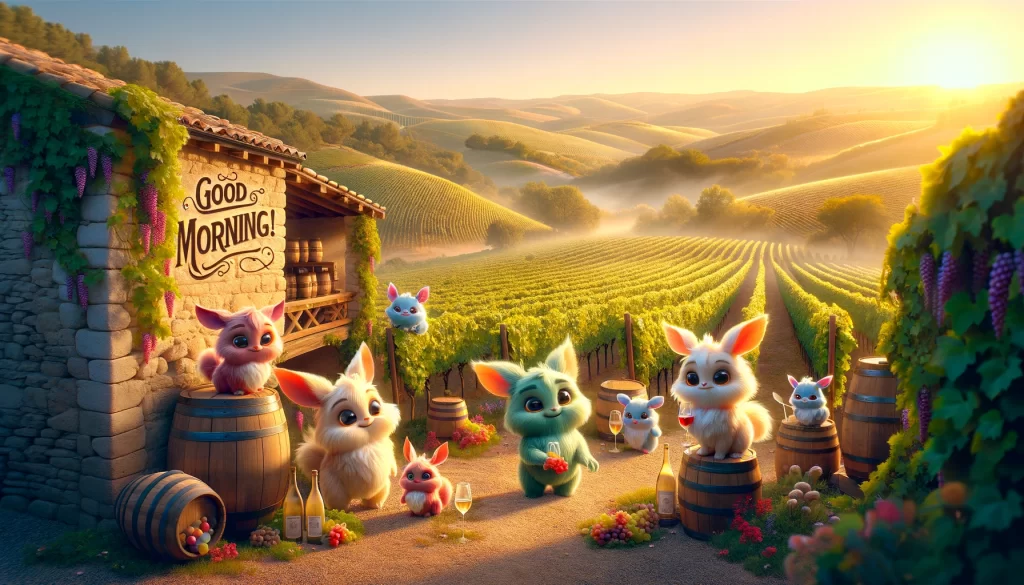 a morning scene of the Cava maker in Spain