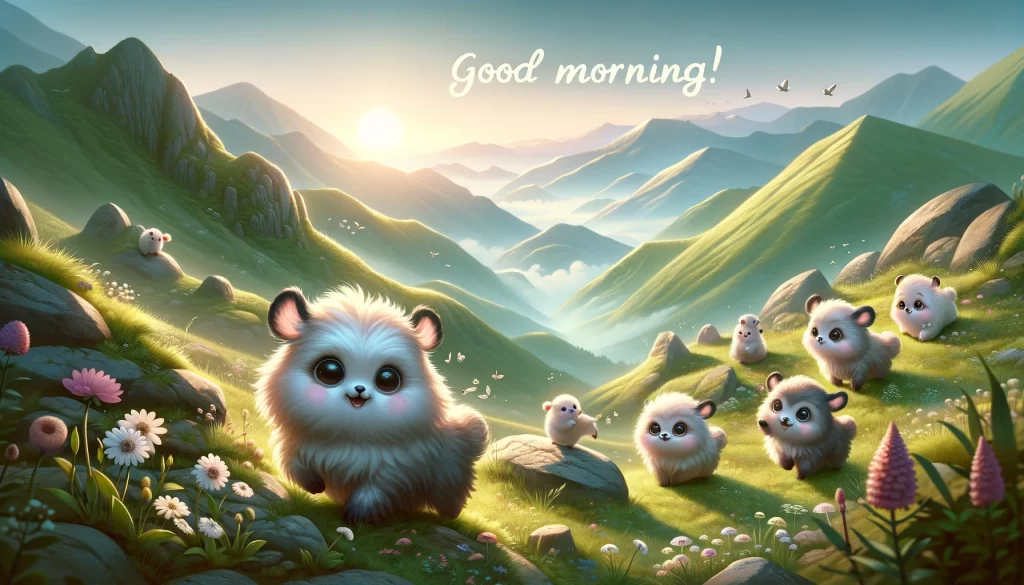 an early morning image of cute little creatures playing at the mountainside of Pyrenees in Spain