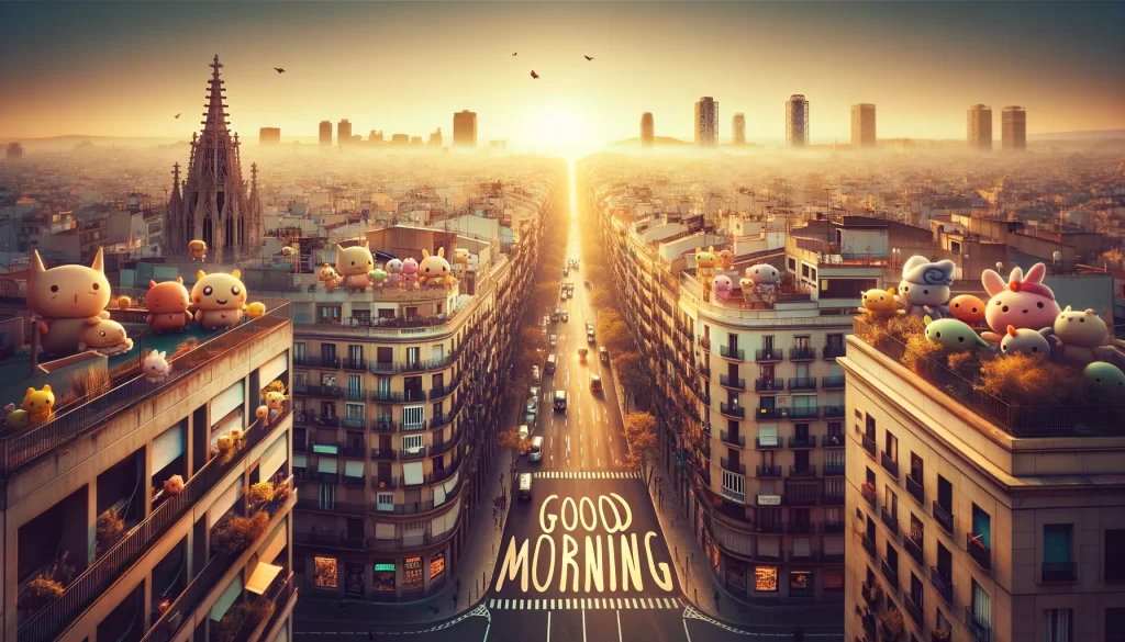 a morning image of street  view from the height in Barcelona