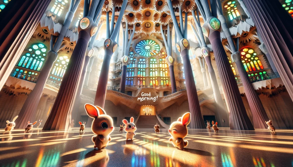 a morning image of inside and upstairs of Sagrada Familia  in Barcelona