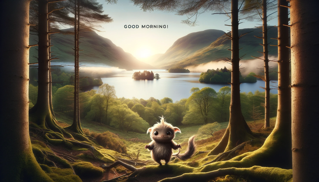 an early morning image of Scottish Lake District landscape viewed from an inside of forest