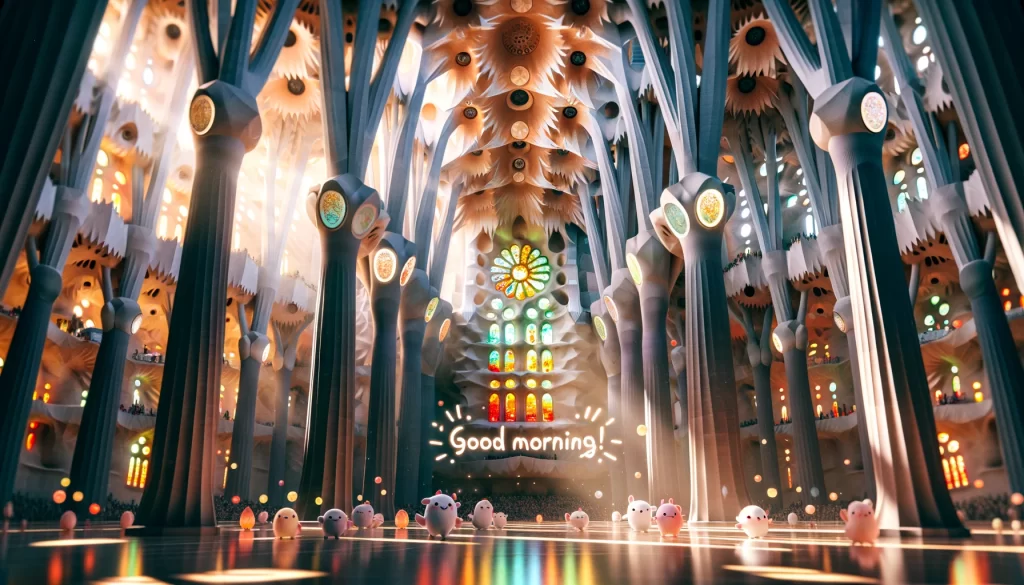 a morning image of inside Sagrada Familia  in Barcelona