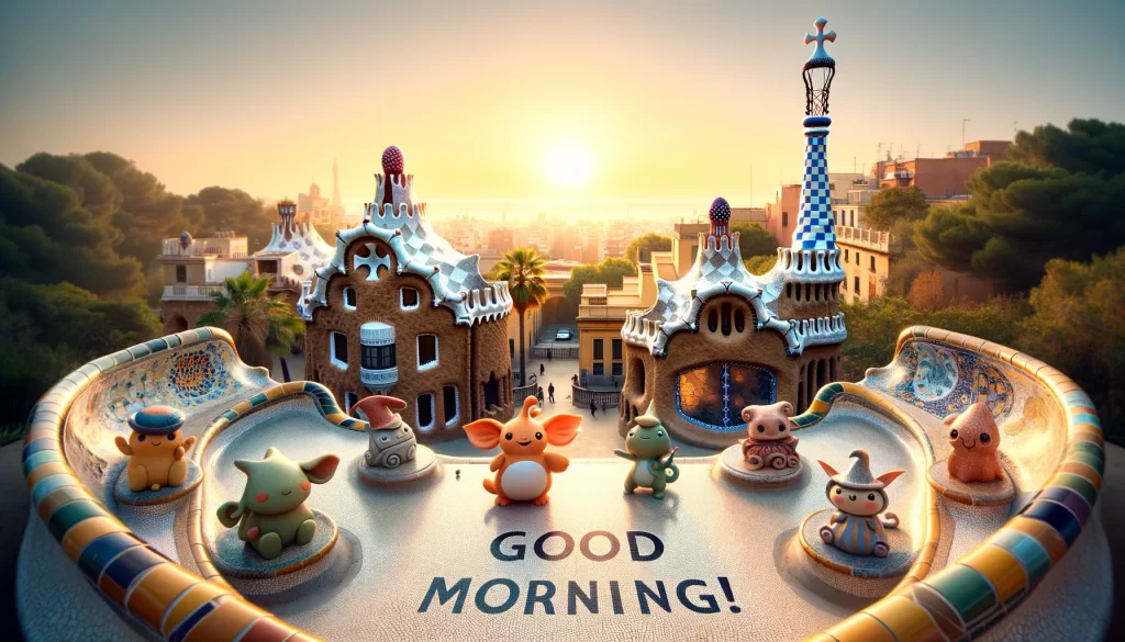 a morning image within the Guel Park in Barcelona