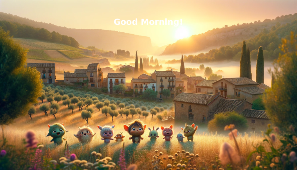 a morning landscape of countryside near a village in Spain