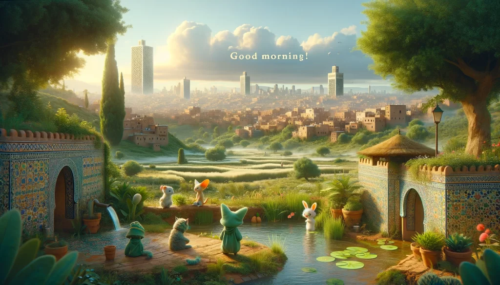 a morning scene of the countryside but near a big city of Morocco