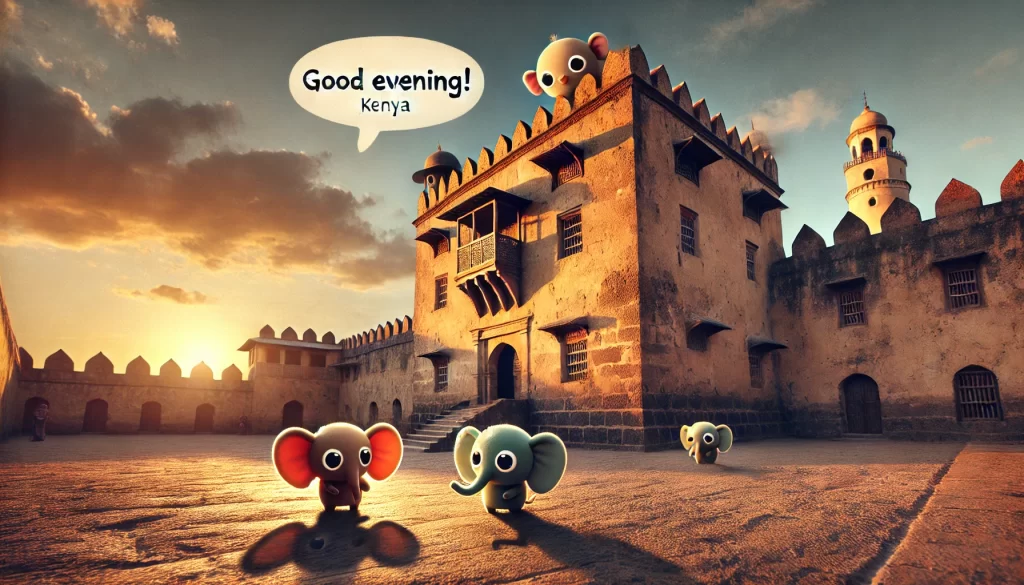 an evening scene at Fort Jesus, Kenya